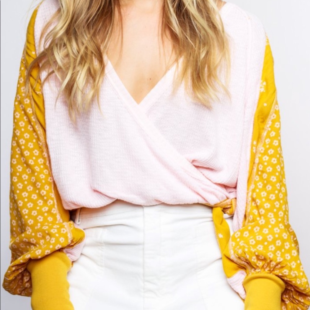 Free People Pink and Yellow Top